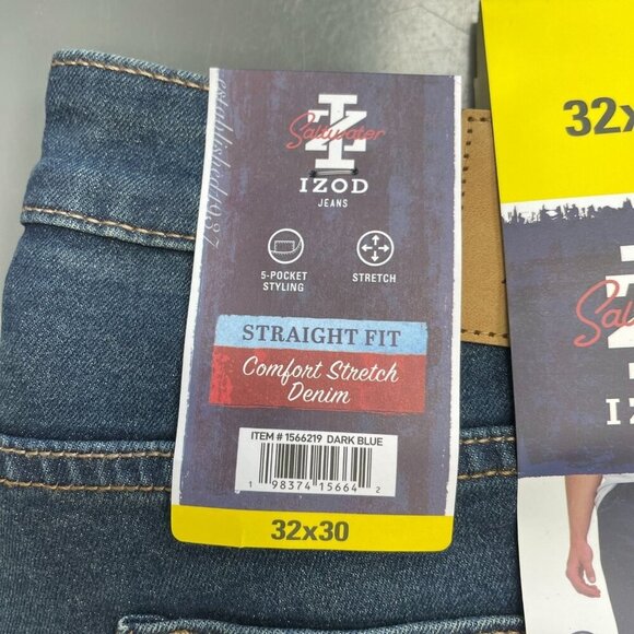 NEW Izod Men's 32x30 Straight Fit Jeans Dark Blue Comfort Stretch Denim - Picture 6 of 8